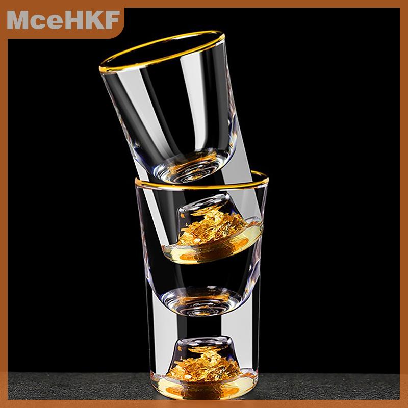  ❤❤❤Hot Sale MceHKF Sang trọng pha lê thủy tinh Vodka thủy tinh Sake Shochu Thanh thủy tinh rượu mùi đôi đáy vàng lá thủy tinh cốc trà quà tặng cao cấp rượu mạnh 