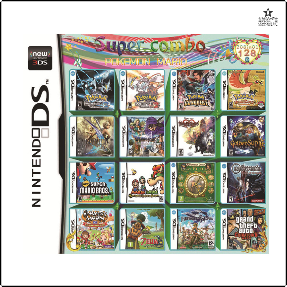 [zior] Super Combo Pokemon Mario Album 208 In 1 Video Game Cartridge Card for DS 3DS NDSI NDSLL NDSXL 3DS XL Video Game Console ราคา  844 บาท*ส่งฟรี