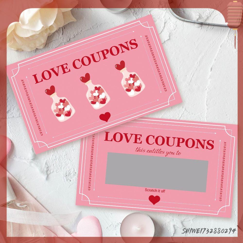 SHIWEI732880294 30PCS Tương tác cặp đôi Thẻ cào ngày Valentine Màu hồng Tự làm Vé thưởng Sáng tạo Quà tặng bất ngờ Thẻ cào may mắn cho các trò chơi tiệc tùng