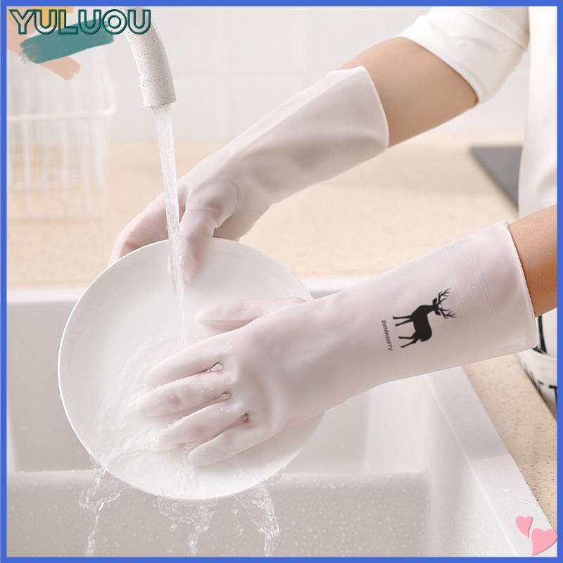 [YuLu Store ] 🔥🔥 Phong cách đơn giản hộ gia đình rửa chén găng tay phụ nữ giặt quần áo không thấm nước Găng tay cao su mỏng hộ gia đình bàn chải bát găng tay cao su