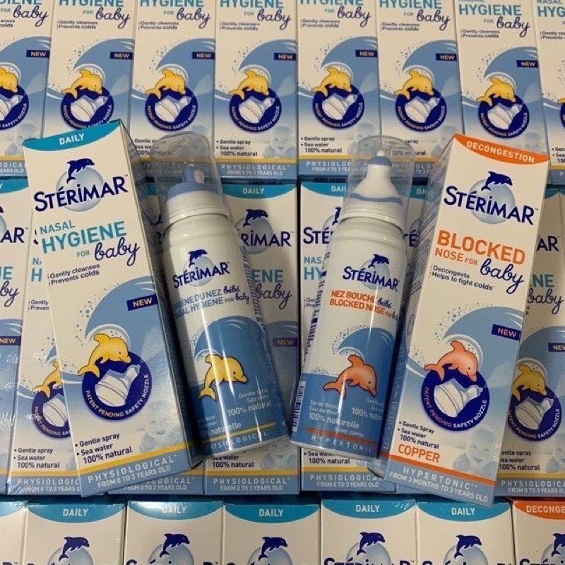 Dung dịch nước muối biển xịt mũi giúp làm sạch, giảm nghẹt mũi cho trẻ em sterimar 50ml