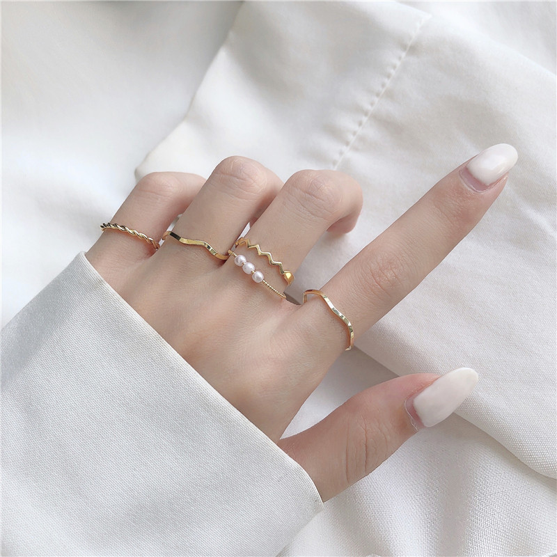 Vòng lượn sóng đơn giản 5 cái/bộ để Nữ Phụ nữ nhẫn hở điều chỉnh được Nhẫn hợp kim quà tặng cho bạn bè