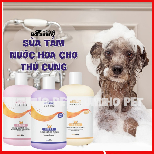 Sữa tắm cho chó mèo BORAMMY (Chai 500ml) dưỡng chất hoa hồng chăm sóc lông toàn diện