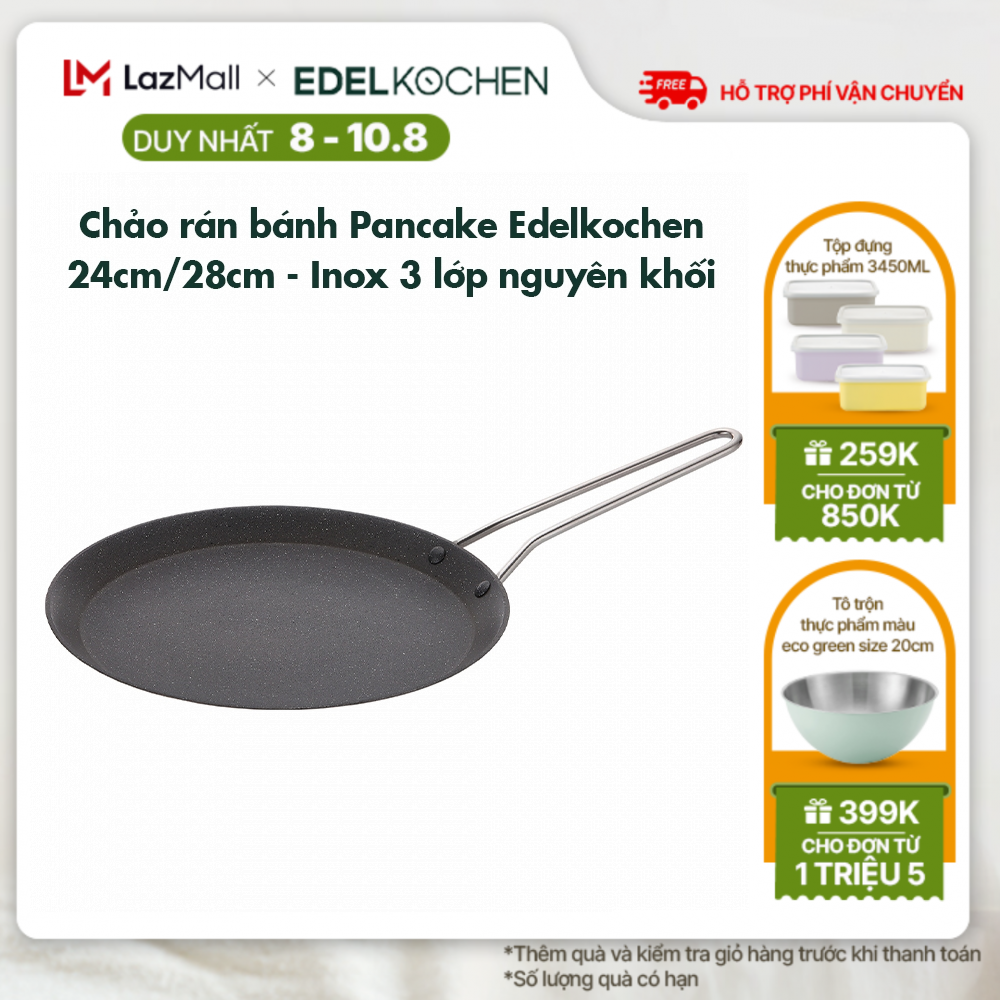 Chảo rán bánh Pancake inox 3 lớp nguyên khối phủ chống dính Edelkochen 24/28cm – Màu Gray