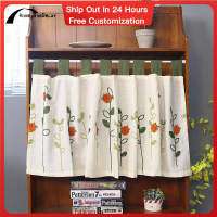 AnneyOneDecor Pastoral Embroidery Half Curtain Ladybug Dust Proof Curtain Cabinet Curtain Small Curtain Delicate Blackout Short Curtain