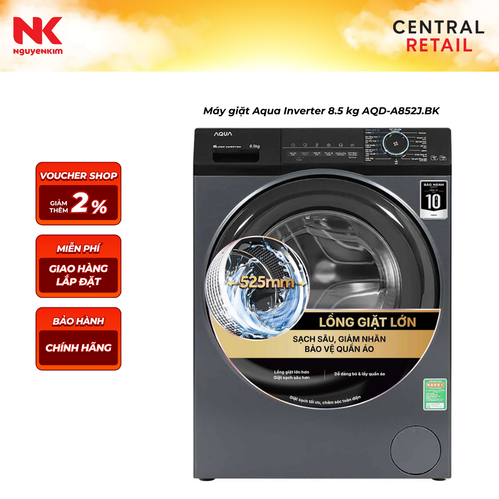 Máy giặt Aqua Inverter 8.5 kg AQD-A852J.BK