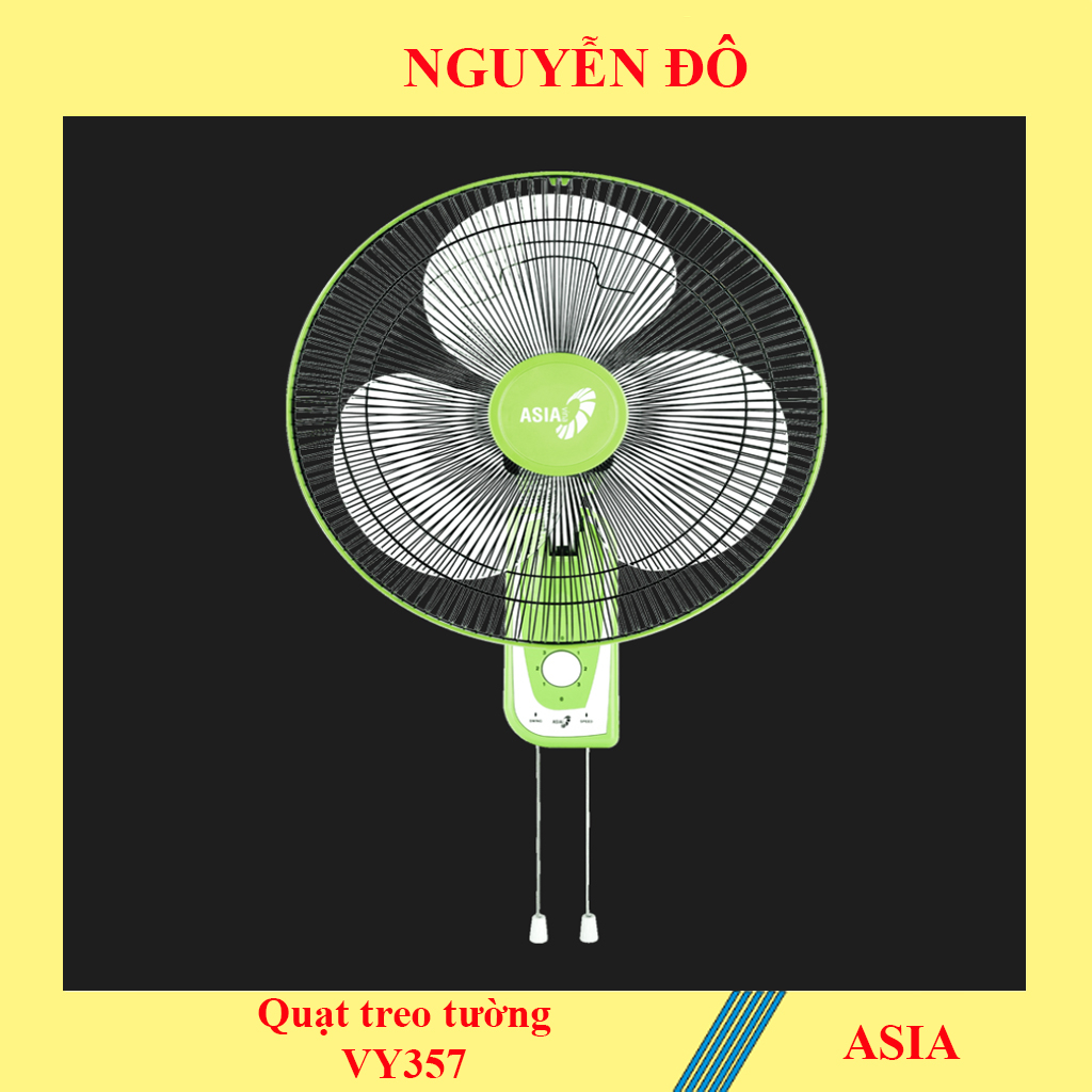 Quạt Treo Tường Asia Vy357, Với 3 Màu Chuối Non/Xám/Thiên Thanh, Công Suất 55W, Có Remote Điều Khiển, 3 Cấp Độ Gió.