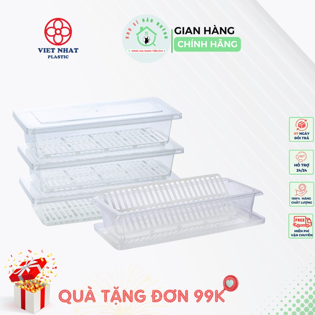 Hộp nhựa đựng thực phẩm Việt Nhật 6586 trong suốt có khay ráo nước Hộp