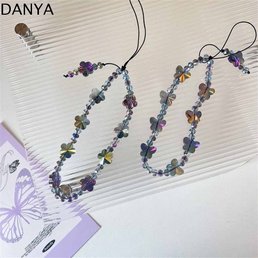 DANYA Dây chuyền trang sức Quà Tặng Con Gái Dây đeo điện thoại di động Hoa bướm pha lê Phụ kiện điện thoại di động Trang sức điện thoại Bướm hoa đính cườm Dây Ốp điện thoại Dây đeo điện thoại di động Dây đeo điện thoại
