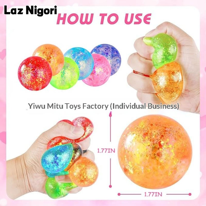 Laz Nigori Colorful Glitter Stress Balls for Kids and Adults - Sensory Relief & Hand Exercise Toy ราคา 21 บาท*ส่งฟรี