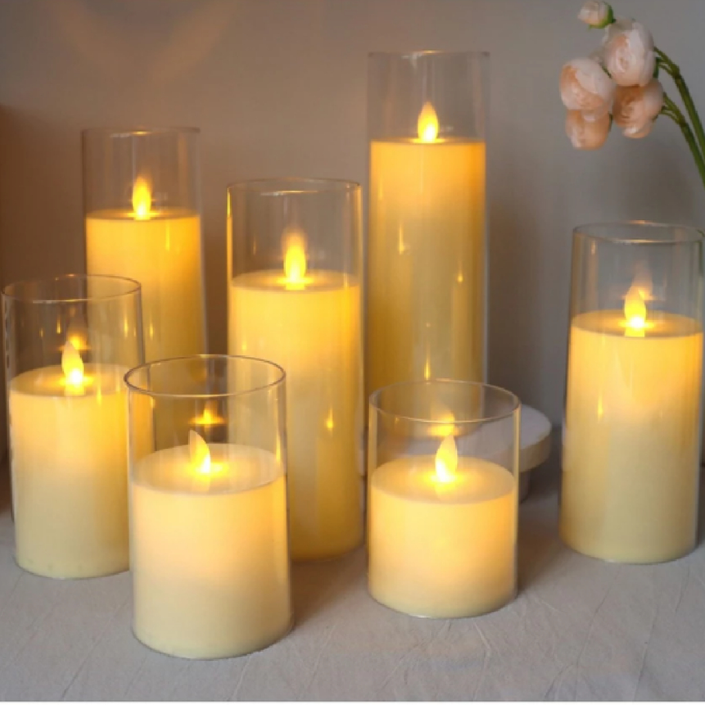 Nến Cốc Điện Tử Mika Nhựa Trang Trí Quán Cà Phê, Gia Tiên, Decor, Nhà Hàng, Nhà Cửa Dùng Pin 3A