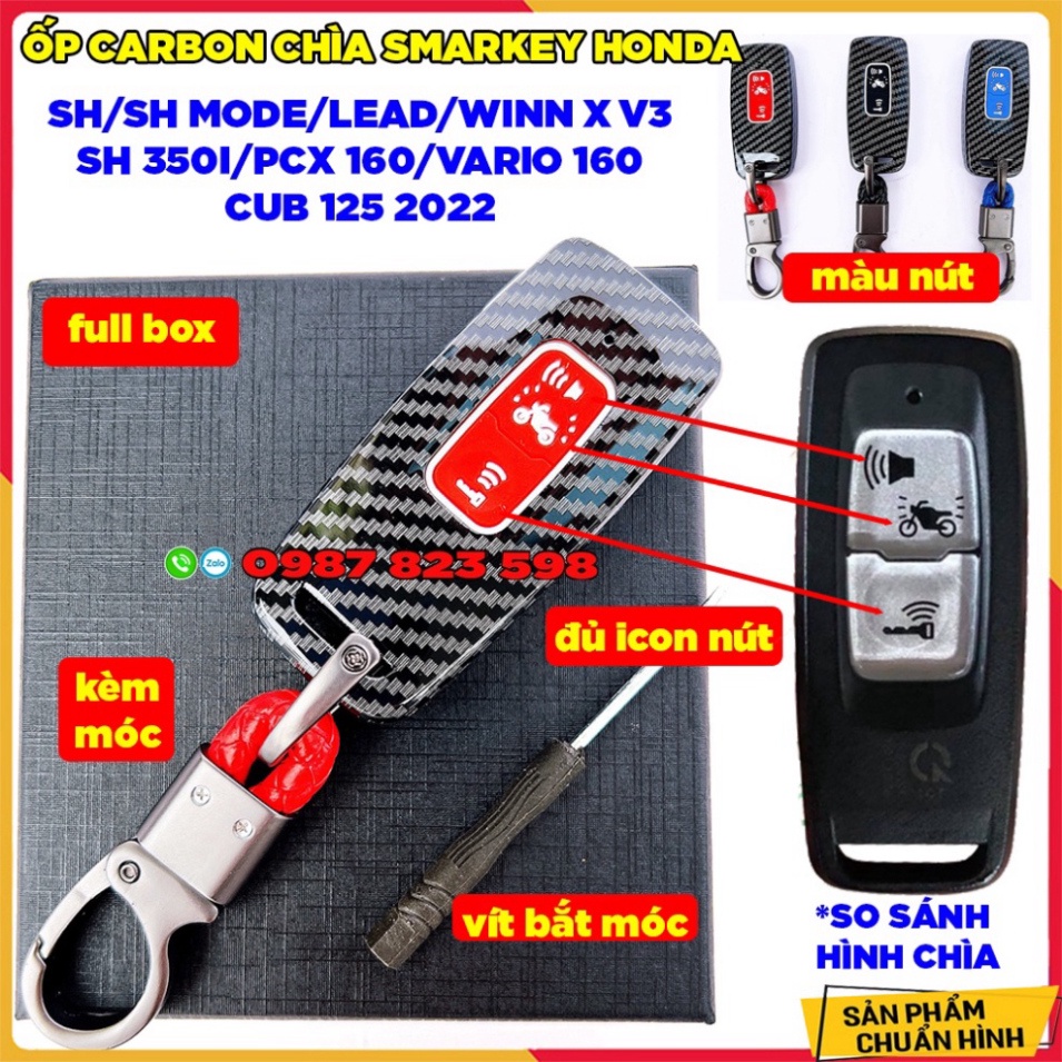 Ốp Chìa Khóa Carbon Smartkey Winner X 2022- 2024, AB 2024 Lead 2022-2024, Vision 2021- 2024, SH 2021 - 2024(2 Nút Mới)