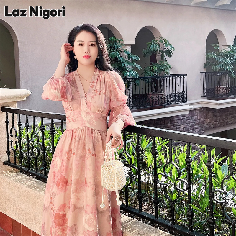 Laz nigori Mùa Xuân Nhẹ Nhàng Phong Cách Chất Béo Mm Pháp giảm béo eo Hoa Váy kích thước lớn