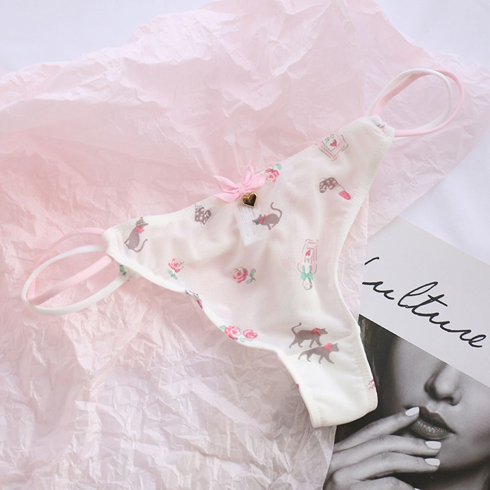 Qingxin thoáng khí dễ thương mèo cạp thấp gấu cho trái tim Hàn Quốc cho nữ Đồ lót lưới sọc tóm tắt Phụ Nữ Cung quần lót