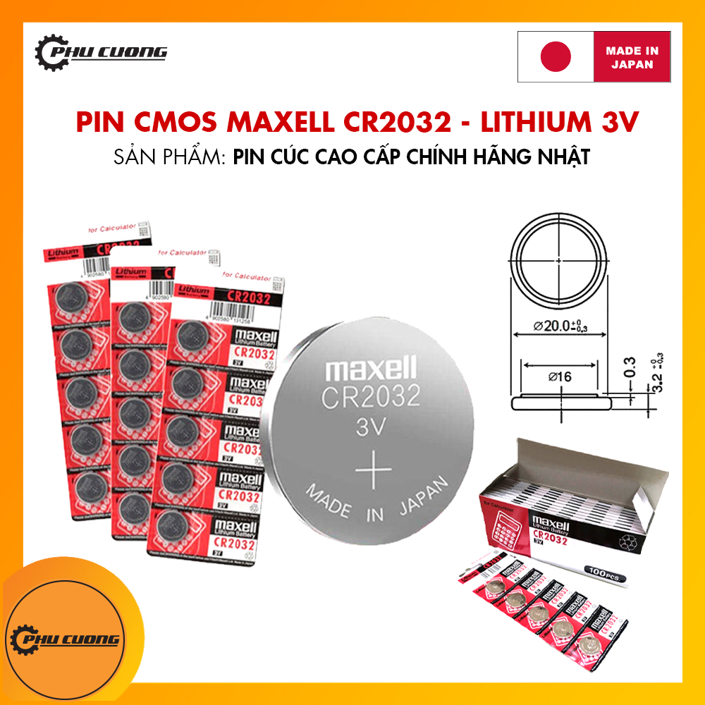 Vỉ 5 Pin CMOS Maxell CR2032 Nhật - 2032 Lithium 3v - Sản Phẩm Cao Cấp