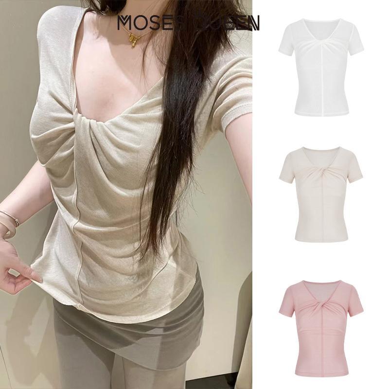 เสื้อผ้าแฟชั่นสตรี MosesQueen [Moses Queen เสื้อยืดสไตล์เกาหลีนุ่มนวล ผ้าบางระบายอากาศ ลายม้วนหน้า เหมาะใส่ประจำวัน คอลเลคชันใหม่ 2026 #63752,Moses Queen Soft Korean-Style T-Shirt. Thin, Breathable Fabric, Rolled-Front Pattern, Suitabl... ราคา 99 บาท*ส่งฟรี