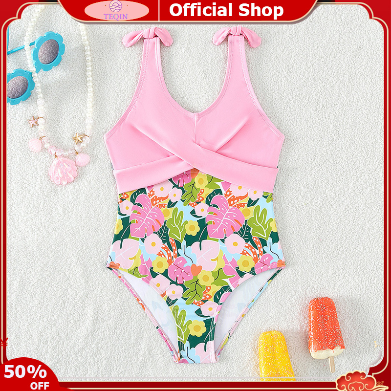 TEQIN Infant Girl Bathing Suit Cross Chest Design Leotard Swimsuit Floral Patterns Girl Swimsuit Swimwear Infant Girl Bathing Suit For Swimming Training ราคา 193 บาท*ส่งฟรี