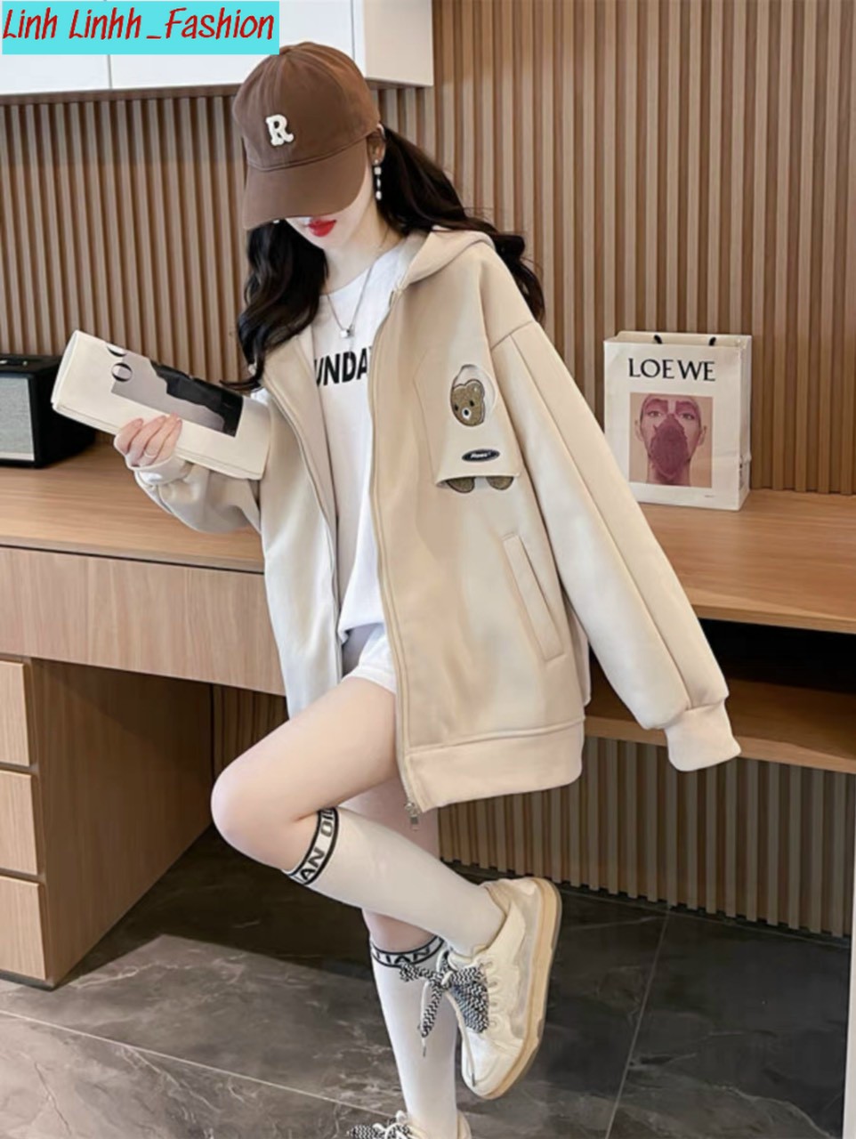 (HOT) HOT Áo Khoác Hoodie Form Rộng Thêu Túi Gấu Độc Lạ Chất Vải Dày Mịn Phong Cách Hàn Quốc Linh Linhh_Fashion