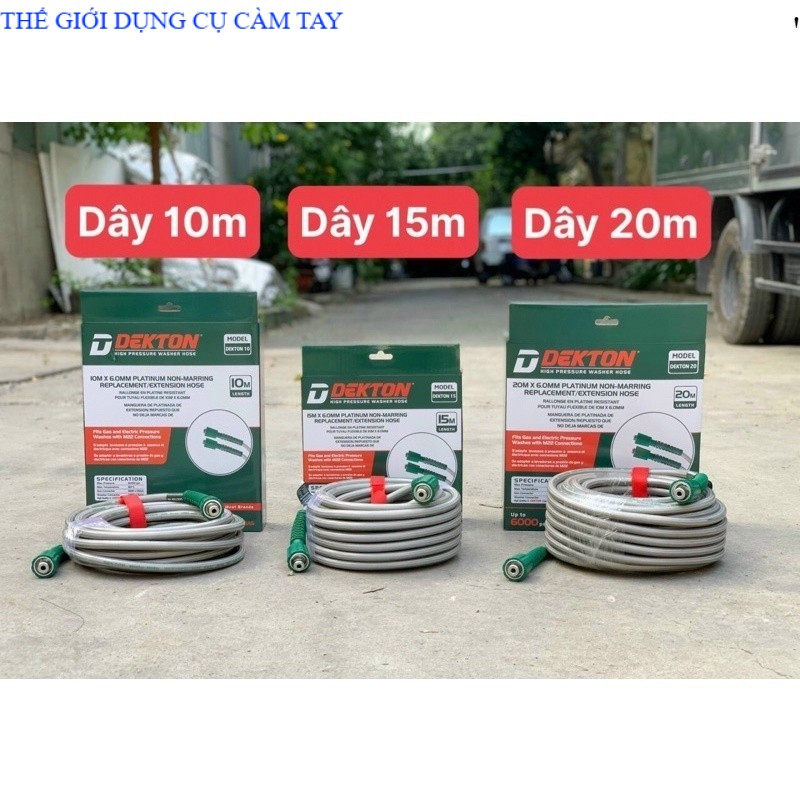 Dây xịt cao áp Dekton loại tốt 10M,15M,20M chân ren22mm tặng kèm ren nối dây . THẾ GIỚI DỤNG CỤ CẦM TAY GIÁ SĨ