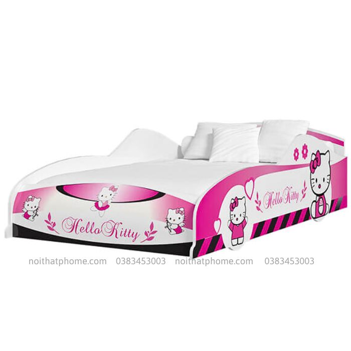 Giường ô tô cho bé gái 1m2 màu hồng Hello Kitty PH-223