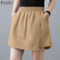 ZANZEA Korean Style Women Fake Two Pieces Elastic Waist Side Pockets Trousers Wide Leg Solid Mini Shorts #0407