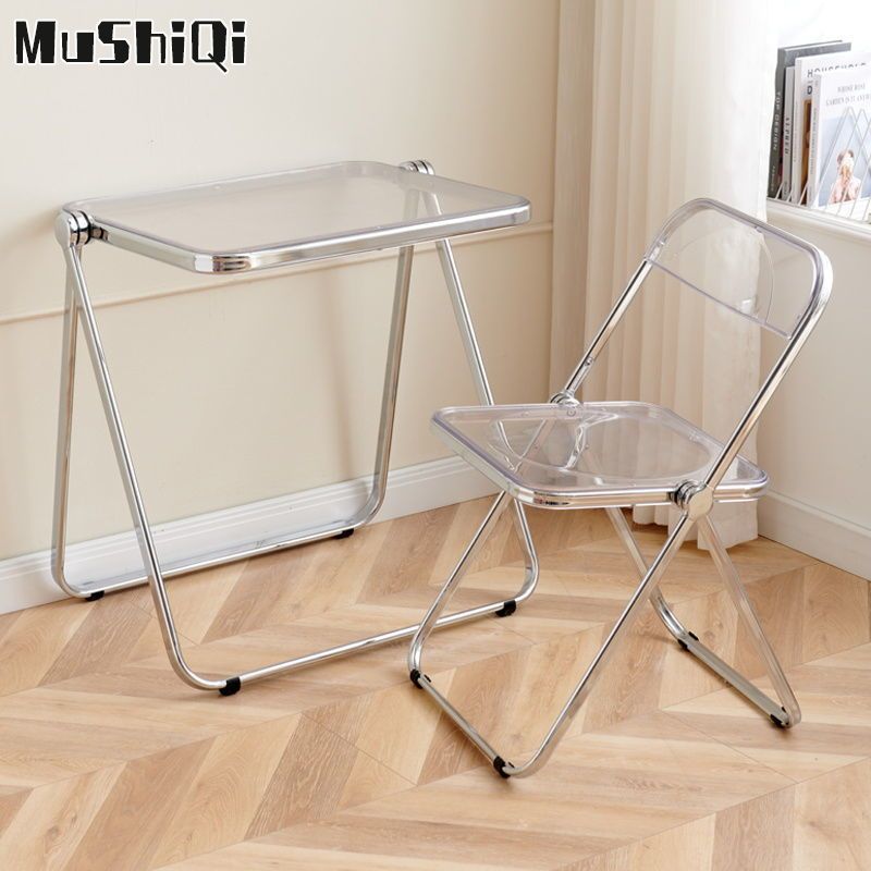 MUSHIQI Bàn xếp văn phòng nhà Cửa trong suốt, ghế Acrylic, bàn ghế Bàn xếp pha lê đỏ