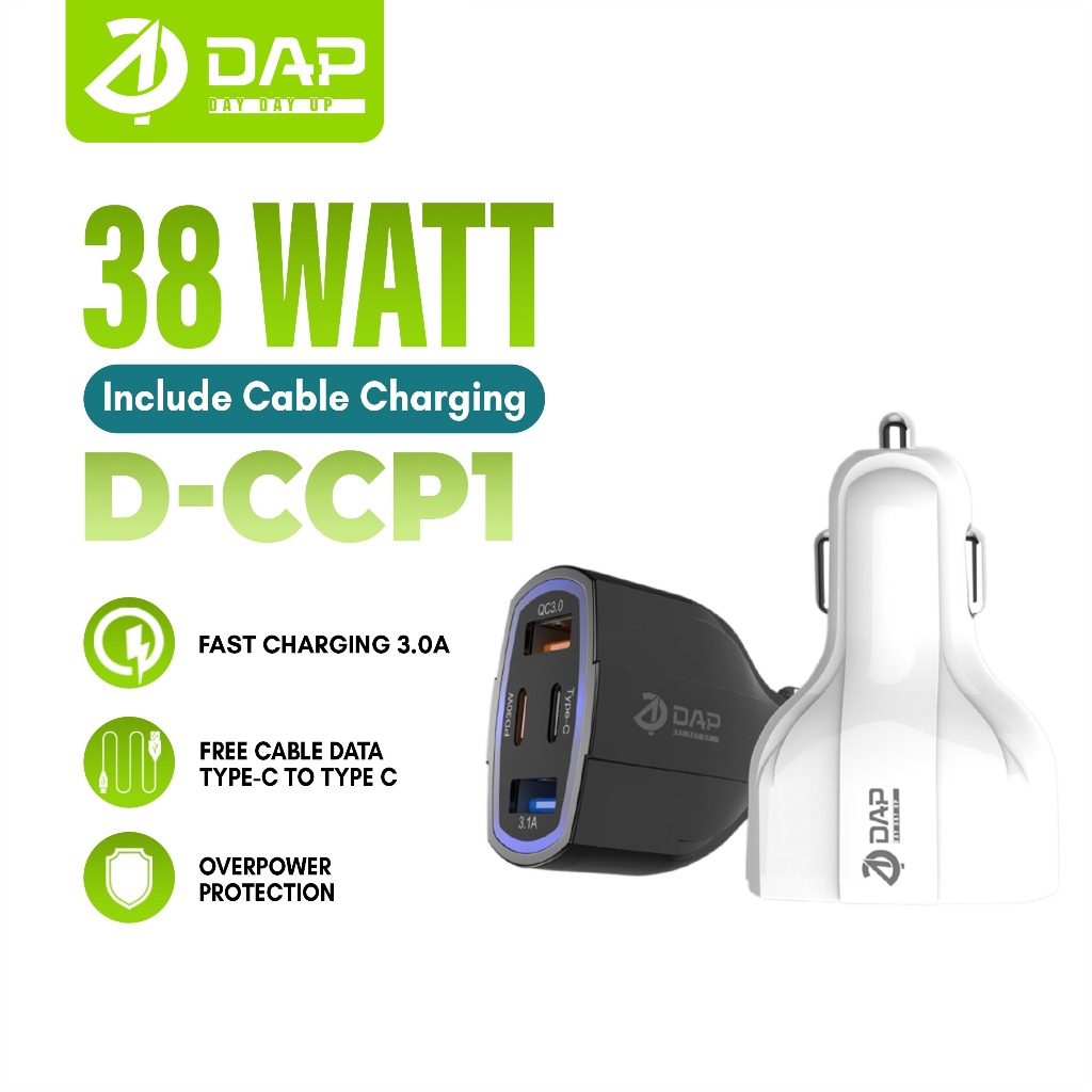 DAP D-CCP1N Car Charger PD 38 watt QC 3.0A 2 Port USB & 2 Type C Include Cable C to C Harga 66,550 rupiah*Gratis Ongkir