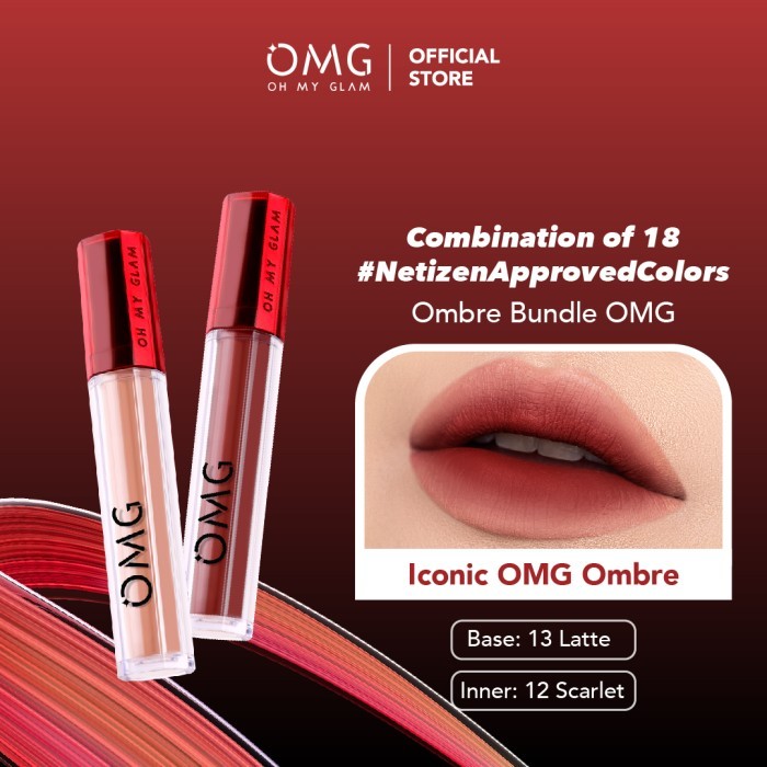 OMG OH MY GLAM Matte Kiss Lip Cream Bold Coffee Ombre - 12 Scarlet & 13 Latte