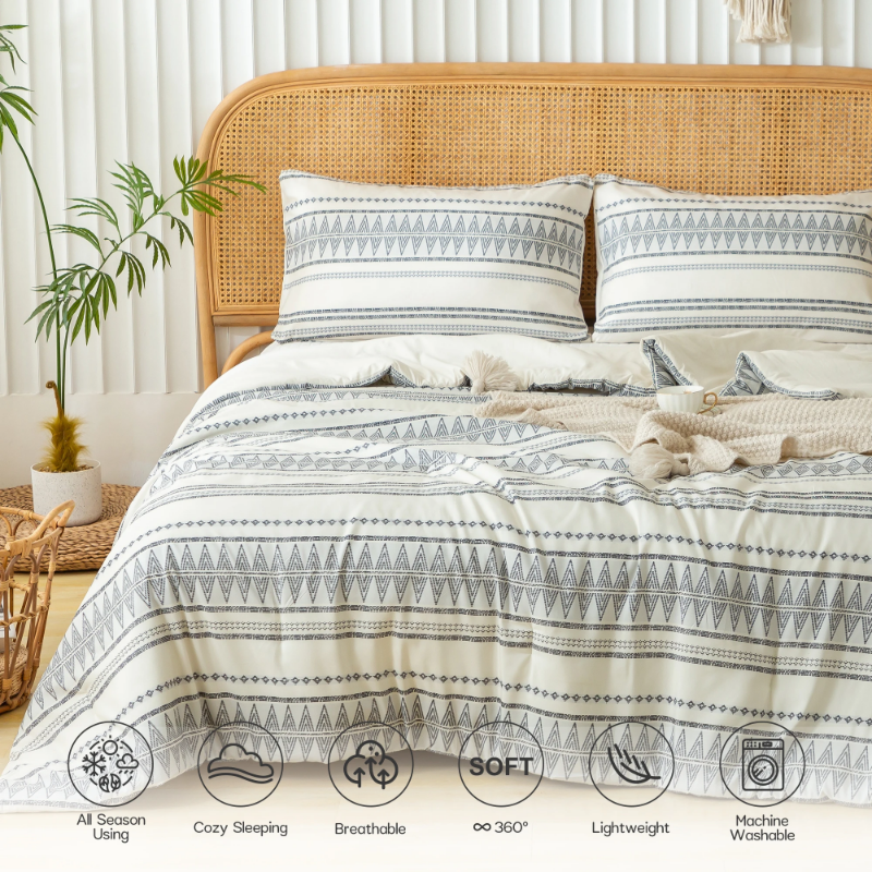 （CC-feature) Comforter SetsLightweight BrushedBohemianStriped Pattern Bedding Quilt Down Comforter Pillowsham for All Seasons Queen Size ราคา  7,280 บาท*ส่งฟรี