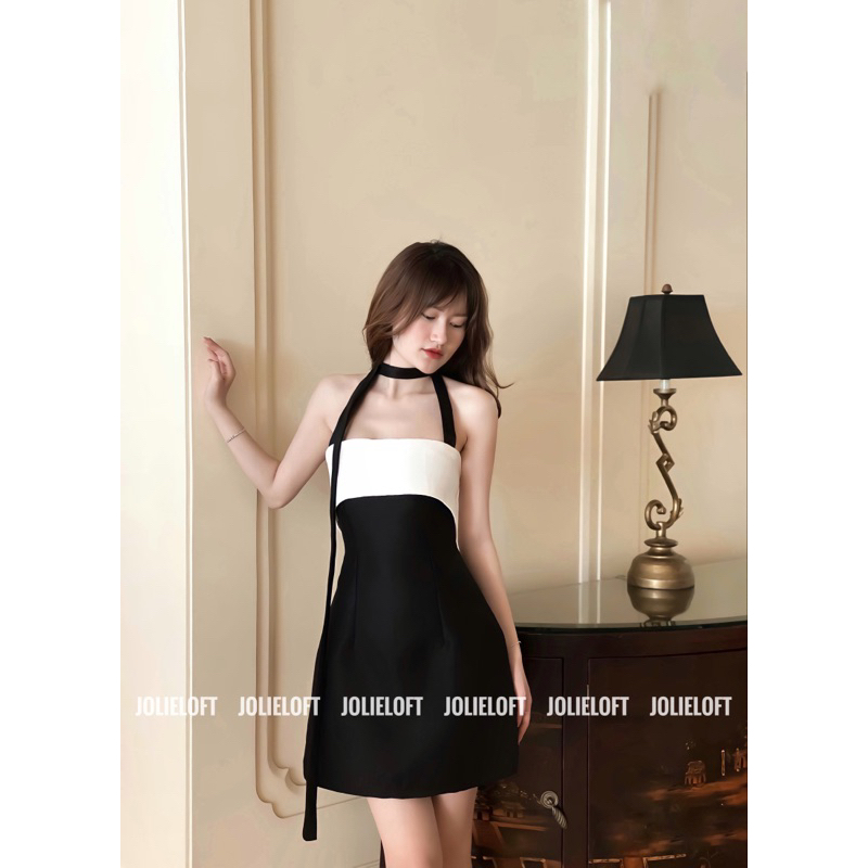 Váy cúp ngang đen trắng laura | jolie loft