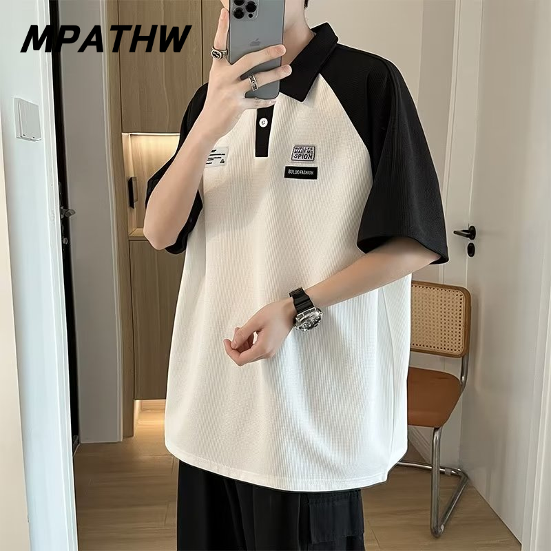 FCMPATHW  Áo Polo Màu Tương Phản Áo Phông Nam Ngắn Tay Áo Phông Nam Nặng Cổ Điển Kiểu Mỹ Áo Năm Phân Đường Phố Thương Hiệu Sành Điệu Mẫu Mới Mùa Hè