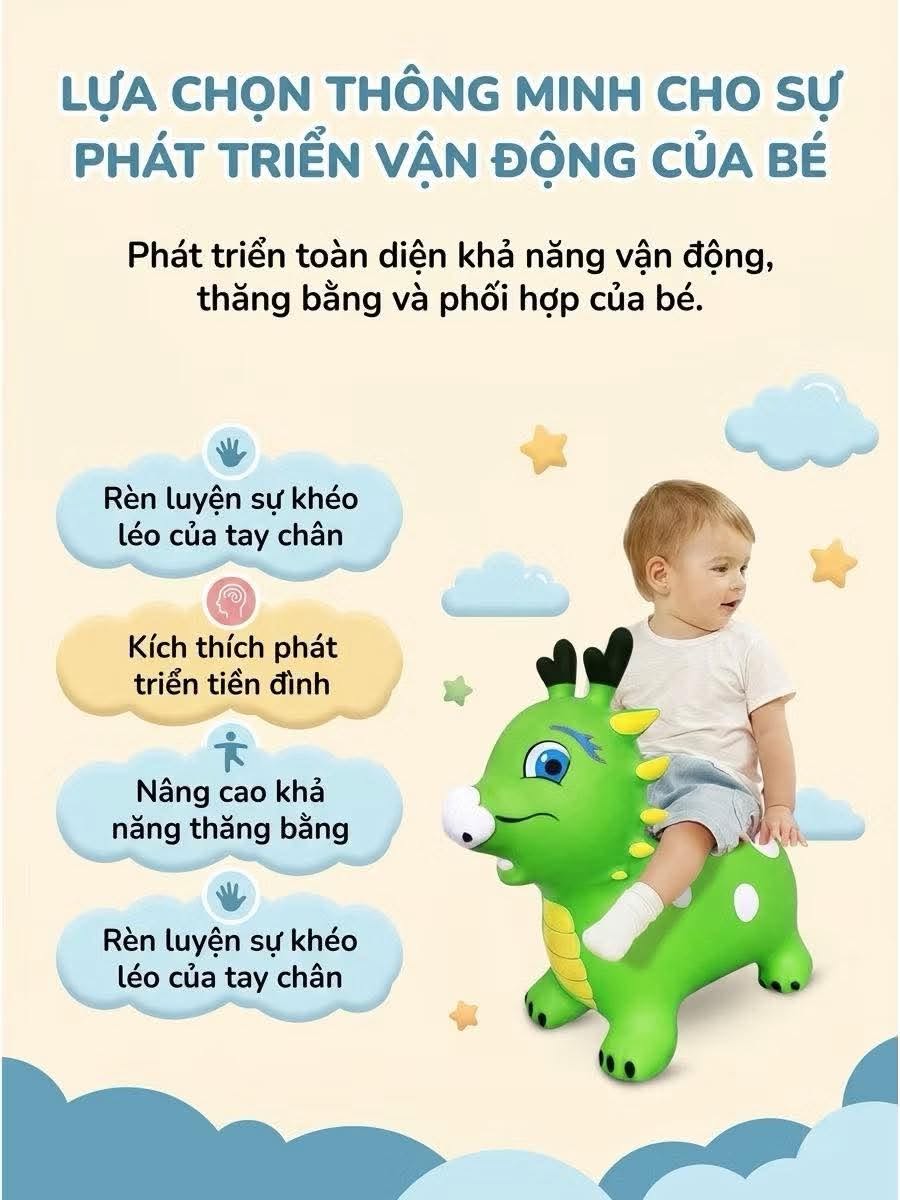 (Loại dày tặng pin) Thú Nhún Hình Rồng Có nhạcBơm Hơi PVC Dày Đồ Chơi Vận Động Thăng Bằng Cho Bé