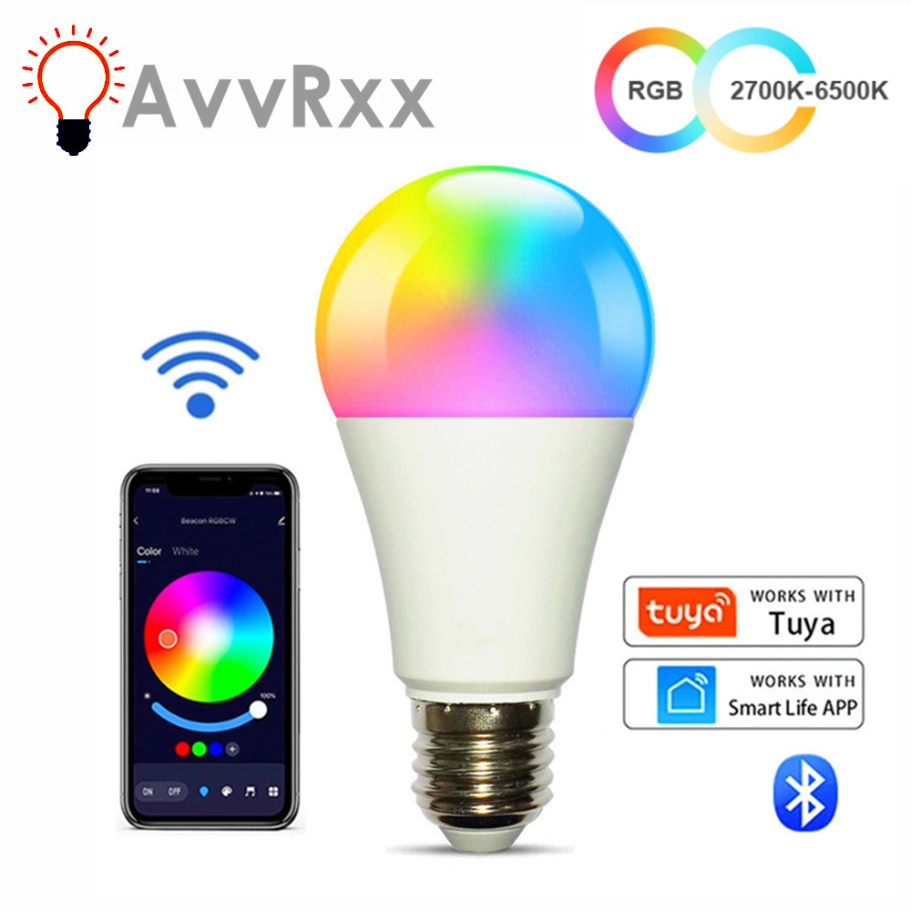 E27 bóng đèn bluetooth không dây 4.0 thông minh tuya ứng dụng điều khiển Dimmable 15W E27 RGB + CW + WW đèn Led đổi màu đèn tương thích iOS/