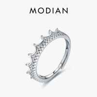 MODIAN 925 Sterling Silver Clear CZ Trendy Crown Open Size Adjustable Finger Ring For Women Wedding Statement Fine Jewelry Gifts