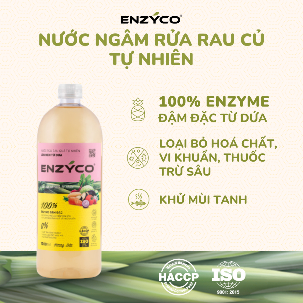 Nước Ngâm Rửa Rau Củ Quả Sinh Học ENZYCO Hương Dứa 1L, Làm Sạch Thực Phẩm 100% Enzyme Từ Dứa