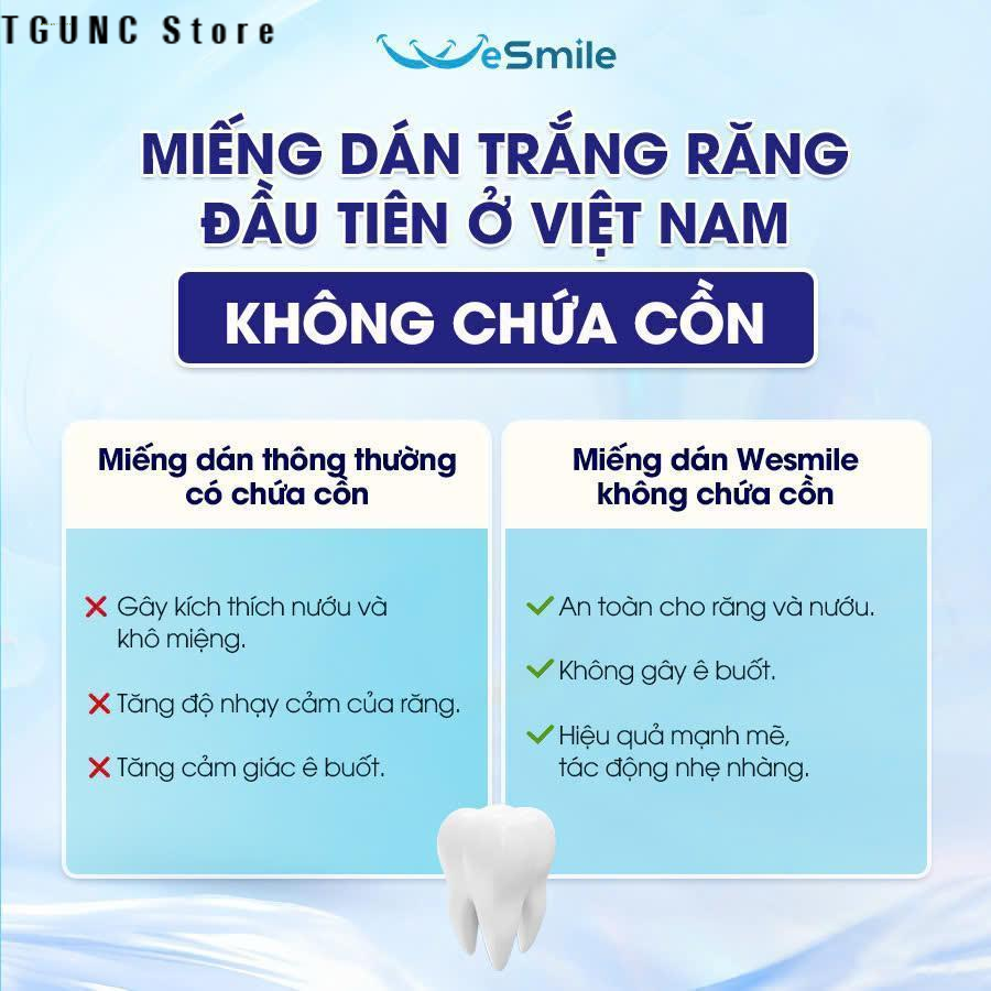 Miếng dán trắng răng cao cấp Wesmile Ivismile thành phần an toàn tự nhiên không gây ê buốt không bào mòn men răng miễn phí vận chuyển hàng mới khuyến mãi bảo hành chính hãng sản phẩm chất lượng cho nụ cười rạng rỡ ấn tượng