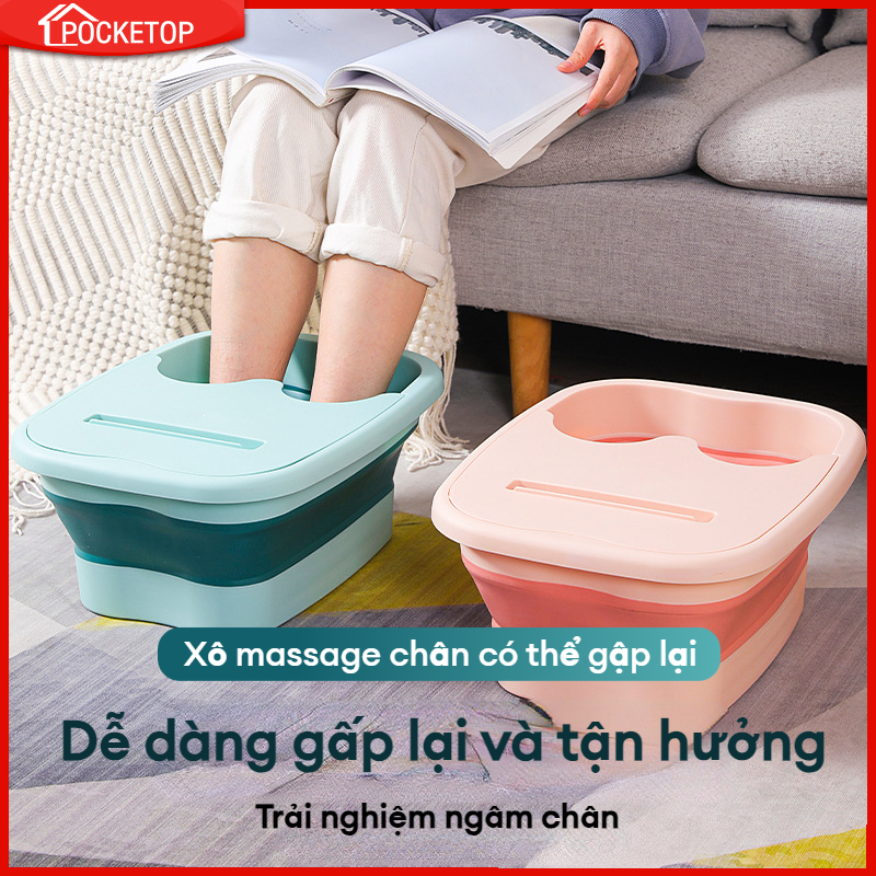 Bồn ngâm chân gấp gọn cách nhiệt xô ngâm chân có nắp silicone bồn ngâm chân massage di động