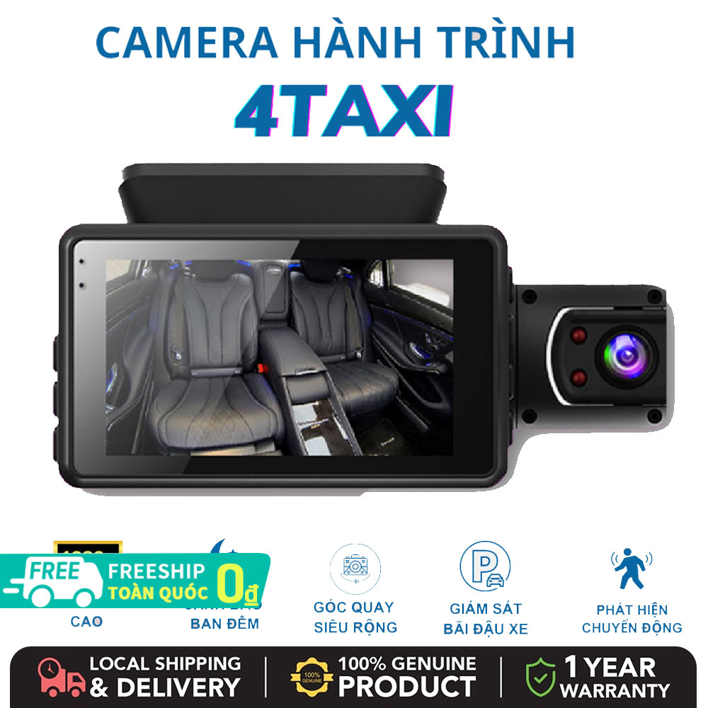 Camera hành trình 4taxi ô tô - ông kính kép 360 độ, ghi hình buồng lái dvr 1080p ống kính kép 3" ghi hình dvr 1080p hồng ngoại ban đêm siêu sáng