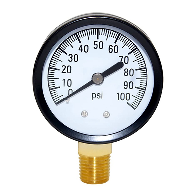 (HFBR) 1/4Inch NPT 100Psi Economical Pressure Gauge with Brass Internals 2Inch Dial Display Lower Mount Multiple Function