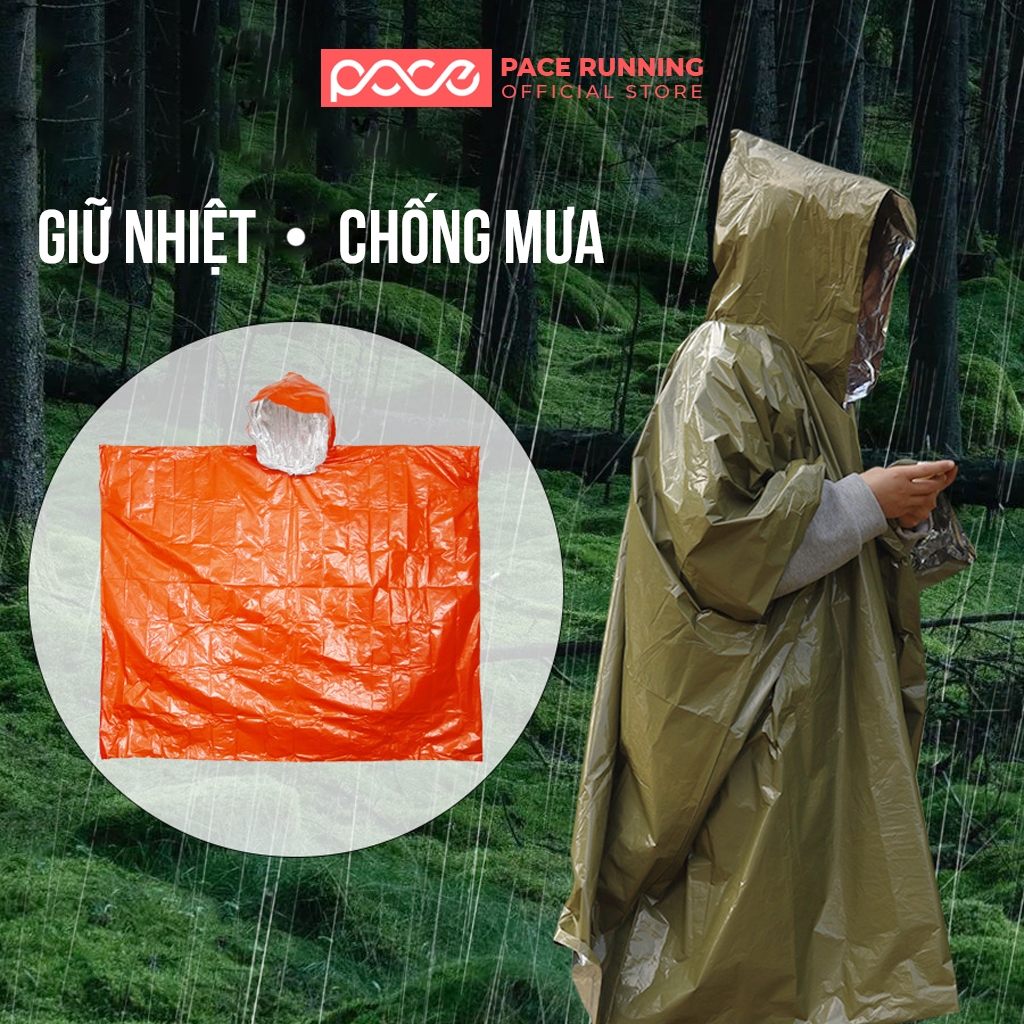 Chăn cứu sinh, chăn bạc giữ nhiệt PACE RUNNING kiểu dáng áo mưa chóng mưa gió, giữ nhiệt cứu hộ chạy bộ, chạy trail