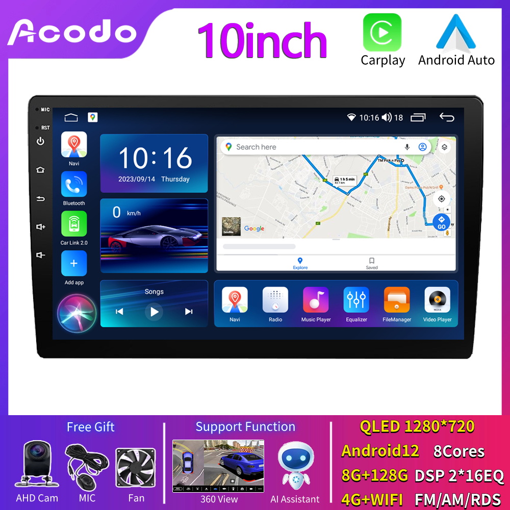 Acodo 2DIN Android12 Head Unitเครื่องเล่นมัลติมีเดียในรถยนต์10นิ้วWire CarplayและAndroid Auto 4G + Wifiสเตอริโอรถยนต์หน้าจอสัมผัสพร้อมกล้องMirror Link Bluetooth GPSนำทางพัดลมระบายความร้อนUSB AUX FM AM RDSสำหรับHyundai Toyota VW Mazda Honda Autimotiveวิทยุ ราคา 2,808 บาท*ส่งฟรี