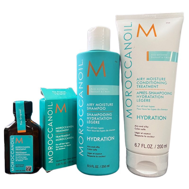 Combo gội xả và tinh dầu dưỡng ẩm Moroccanoil Airy Moisture 250mlx2/25ml