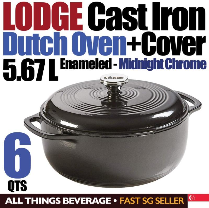 Lodge Enameled Cast Iron Dutch Oven, 6 Quart 5.7L Black Midnight Chrome Singapore