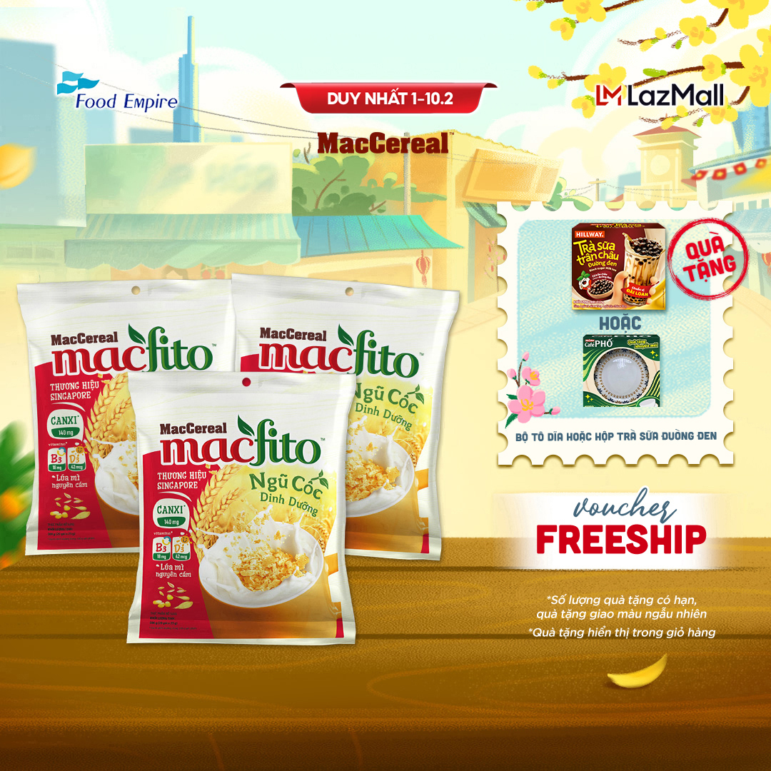 Combo 3 túi Bột Ngũ Cốc Dinh Dưỡng Canxi Nhiều Chất Xơ  - MacFito (túi 20 gói x 28g)