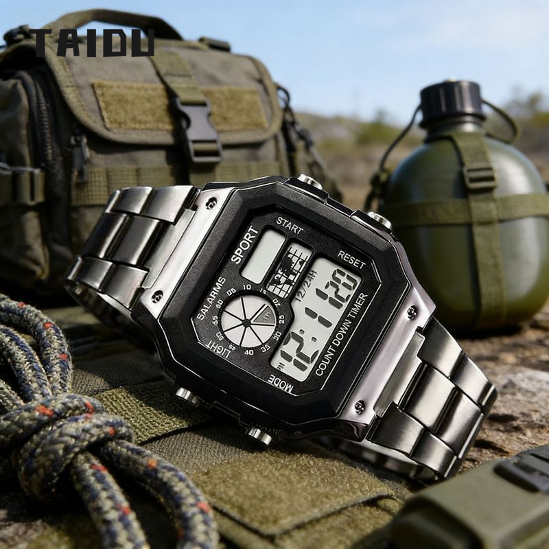TAIDU Men's Digital Sport Watch with LED Backlight and Steel Band ราคา 78 บาท*ส่งฟรี