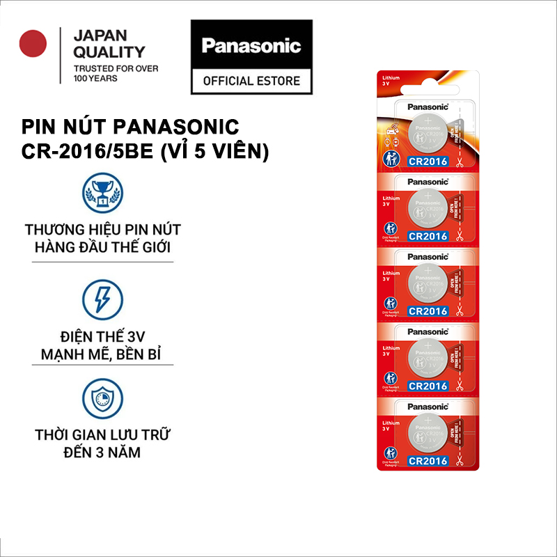 Pin nút Panasonic CR-2016/5BE (Vỉ 5 viên) - Hàng chính hãng