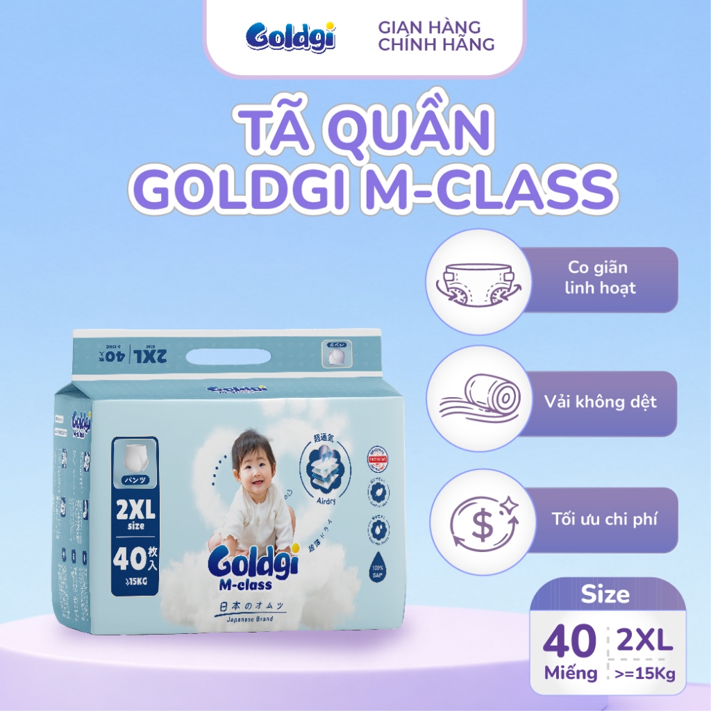 COMBO 3 Bỉm quần Goldgi M-class mỏng nhẹ, siêu khô thoáng hạ nhiệt cho mùa hè đủ size chính hãng