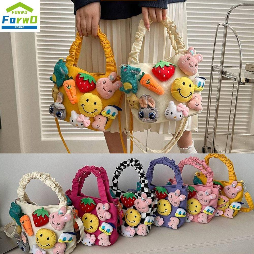 FORWDG Hoạt hình dễ thương Túi Tote Vải Bố Tay cầm trên Búp bê vải lông Túi mua sắm Chất lượng cao Sức chứa lớn Túi vải