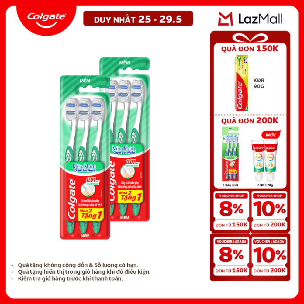 [Chỉ 25-29.5_X2 Voucher giảm 20%] Bộ 6 bàn chải Colgate chăm sóc nướu, loại bỏ mảng bám hiệu quả