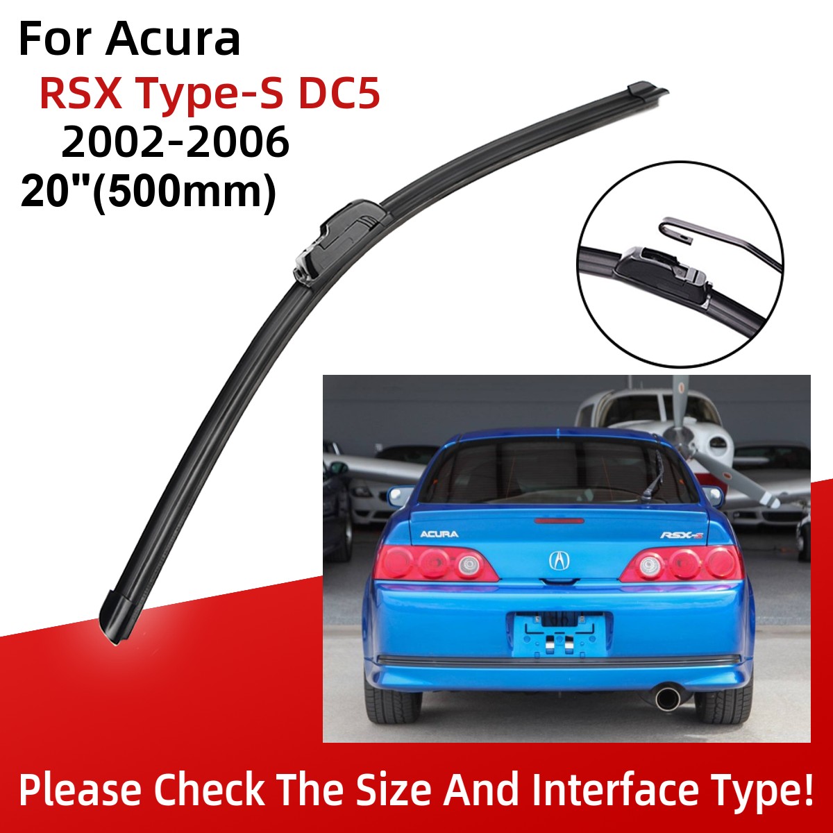 For Acura Rsx Type-S Dc5 2002-2006 24 20 20 Front Rear Wiper Blades Brushes Cutter Accessories 2002 2003 2004 2005 2006